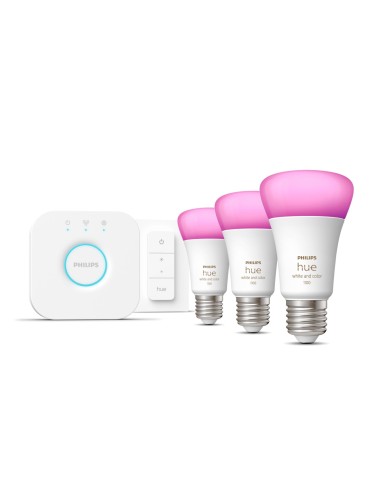 Kit De Bombillas Led Inteligente Philips Hue + Regulador + Bridge Casquillo E27 9w 1100 Lúmenes 2000k-6500k 3 Unidades