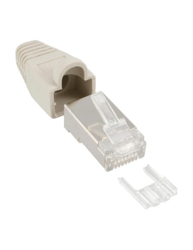 Conector De Crimpado Inline Rj45 8p8c Blindado Con Enhebrador + Protección Contra Dobleces Gris 10 Uds.