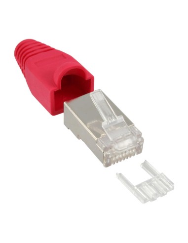 Conector De Crimpado Inline Rj45 Blindado Con Protección Contra Dobleces + Enhebrador Rojo 10 Uds.