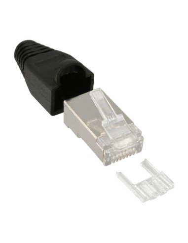 Conector De Crimpado Inline Rj45 8p8c Blindado Con Enhebrador + Protección Contra Dobleces Negro 10 Uds.