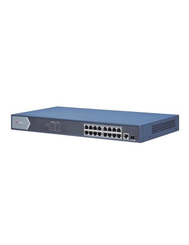 Switch Poe No Administrado Gigabit 16 Puertos 1 Rj45 1 Fibra óptica Sfp Hikvision