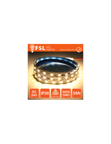 Strip Led 5050 - 5mt 12w 1100lm 3000k 24v Ip20 60led