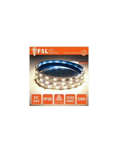 Strip Led 5050 - 5mt 12w 1100lm 4000k 24v Ip20 60led