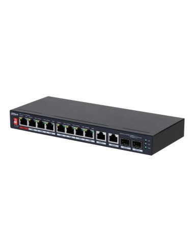 Dahua Pfs3210-8et2gf-96 Switch Poe 2.0 8 Puertos 10/100 + 2 Combo Gigabit Rj45/sfp Uplink 96w 802.3at Layer2