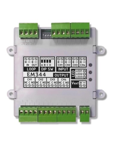 Inim Em344r Módulo De 4 Entradas (2 Configurables Como Zona Convencional) Y 4 Salidas De Relé, Con Aislador